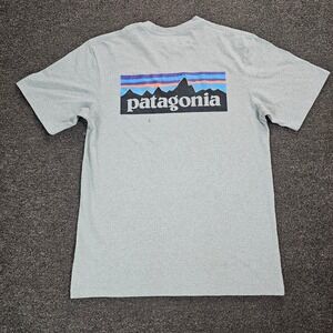 Patagonia Responsibili-Tee T-Shirt Mens Small Gray P-6 Logo Graphic Recycled